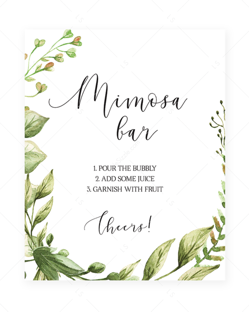 Printable Mimosa Bar sign with calligraphy font instant download