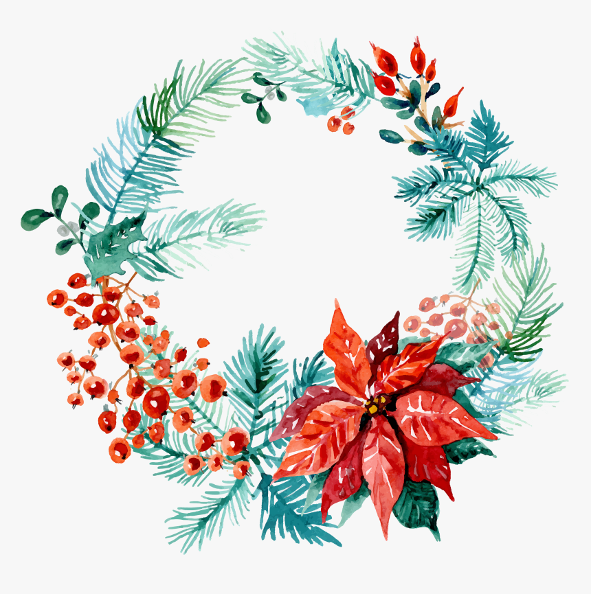 Free Christmas Watercolor Wreaths Images Web - Merry Christmas Wreath Watercolor, HD Png Download, Free Download