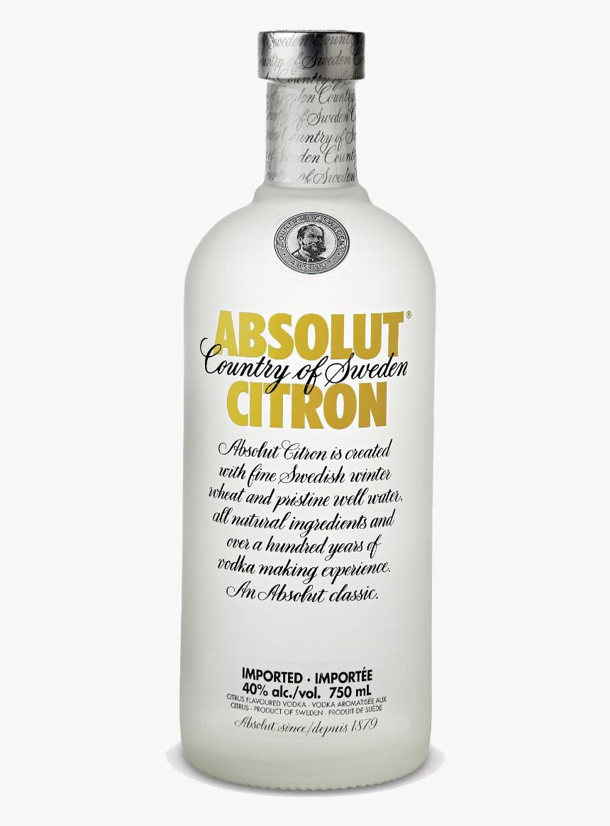 Drink,vodka,alcoholic Beverage,absolut Vodka,bottle,glass - Absolut Citron, HD Png Download, Free Download