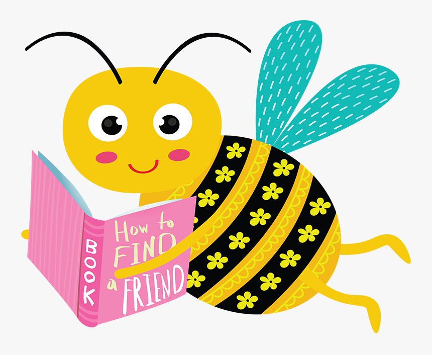 Smiling Cartoon Bee With Book, HD Png Download, Free Download