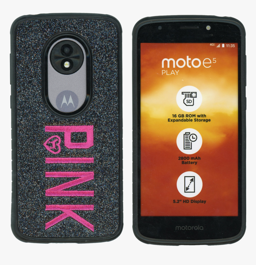 Motorola E5 Play Mm Black With Pink Design Case, HD Png Download, Free Download