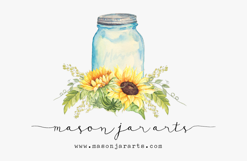 Transparent Mason Jar Clip Art - Mason Jar With Sunflowers Clipart, HD Png Download, Free Download