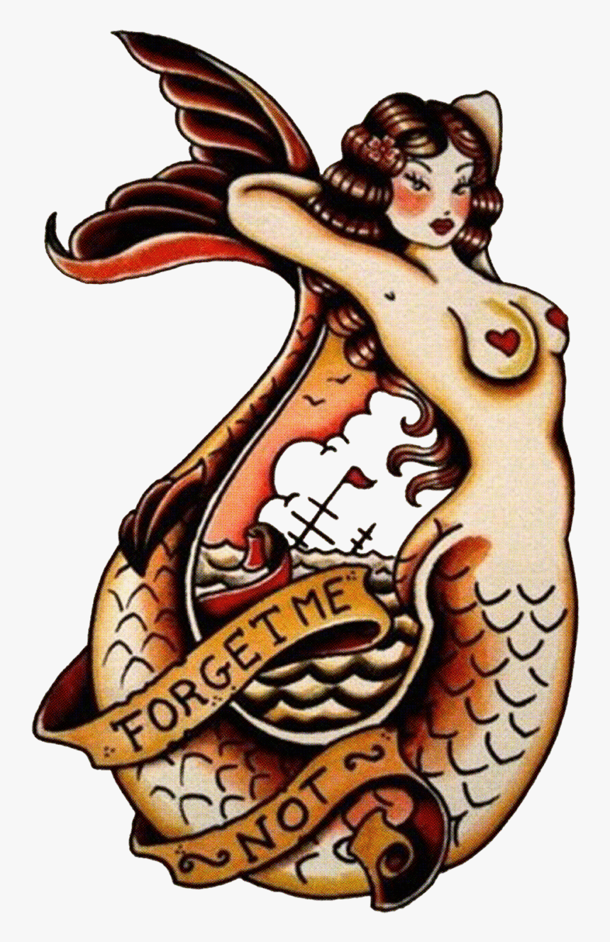 Tatuaje Forget Me Not Sirena - Old School Tattoo Mermaid, HD Png Download, Free Download