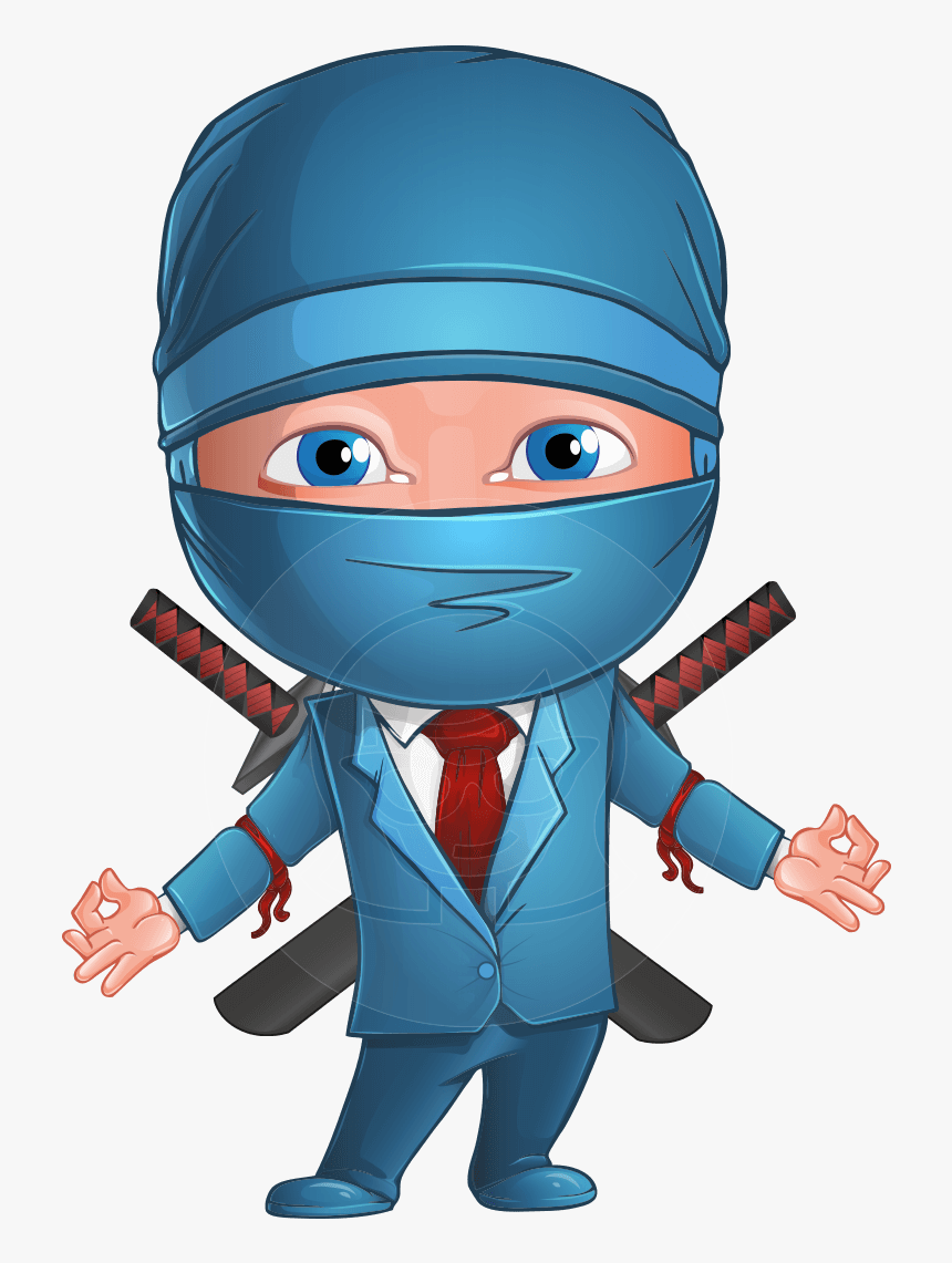 Businessman Dressed As Ninja Cartoon Vector Character - Ninja Cartoon Transparent Blue, HD Png Download, Free Download