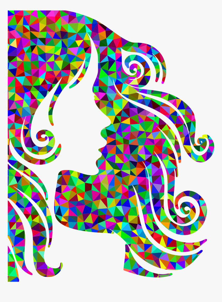 Low Poly Prismatic Female Hair Profile Silhouette Clip - Hair Silieta Png, Transparent Png, Free Download