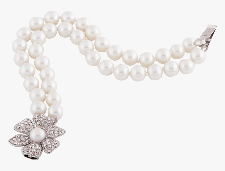 Double Strand Pearl Bracelet With Pavé Flower - Pearl, HD Png Download, Free Download