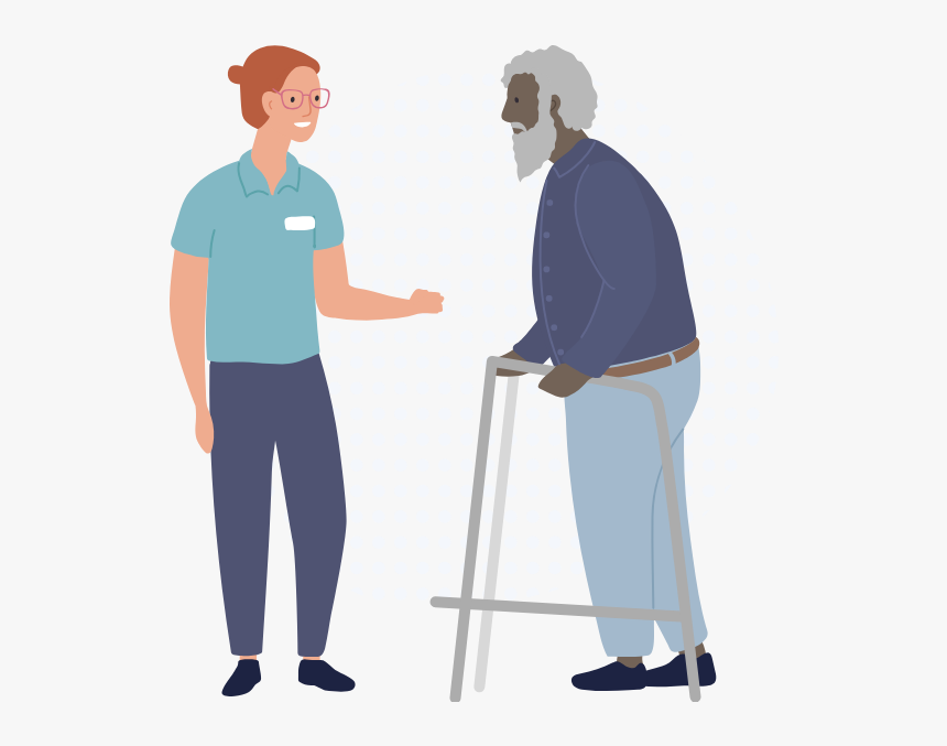 Aged Care Worked Talking To Older Man With Walker - Standing, HD Png Download, Free Download