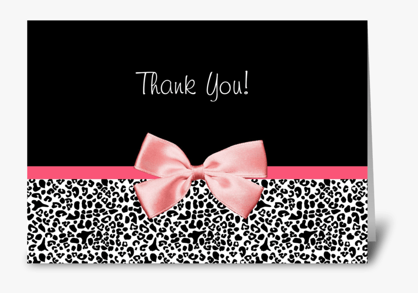 Leopard Print Thank You With Pink Ribbon Greeting Card - Free Pink Ribbon Black Background, HD Png Download, Free Download