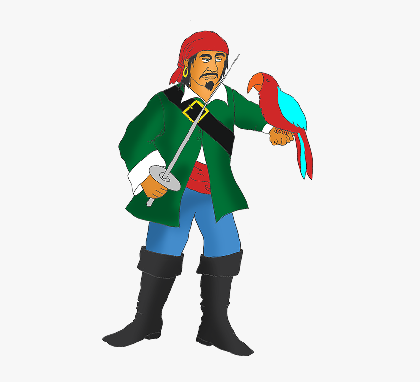 Angry Pirate With Red Parrot - Cartoon, HD Png Download, Free Download