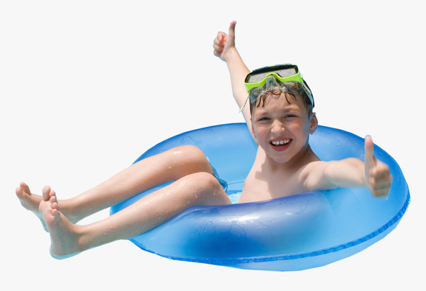 kid floating in pool