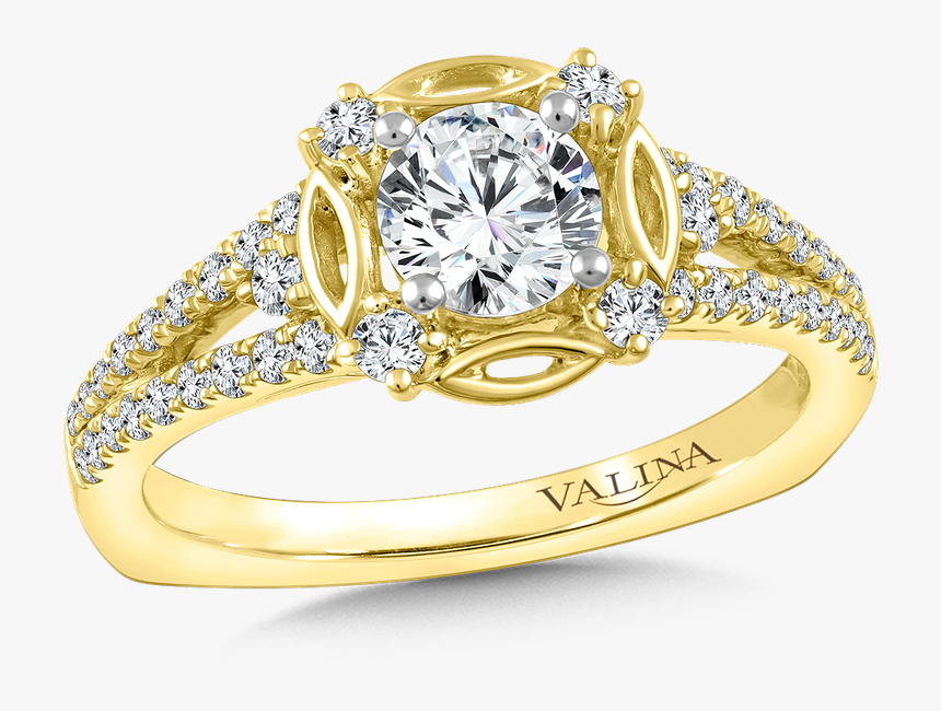 Valina Halo Engagement Ring Mounting In 14k Yellow - Engagement Ring, HD Png Download, Free Download