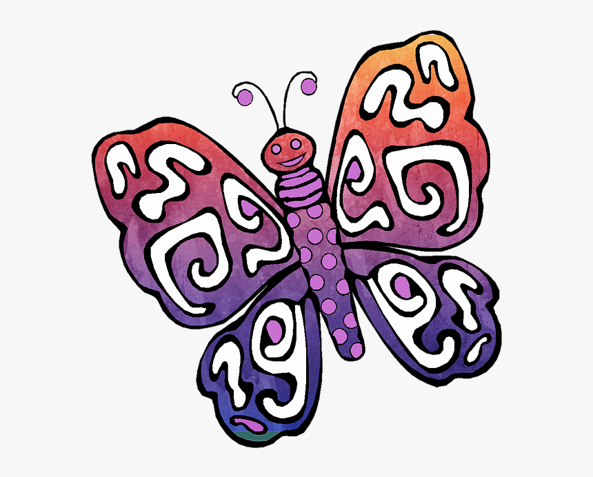 Butterfly, Drawing, Watercolor, Colorful, Kids, Design - Drawing, HD Png Download, Free Download