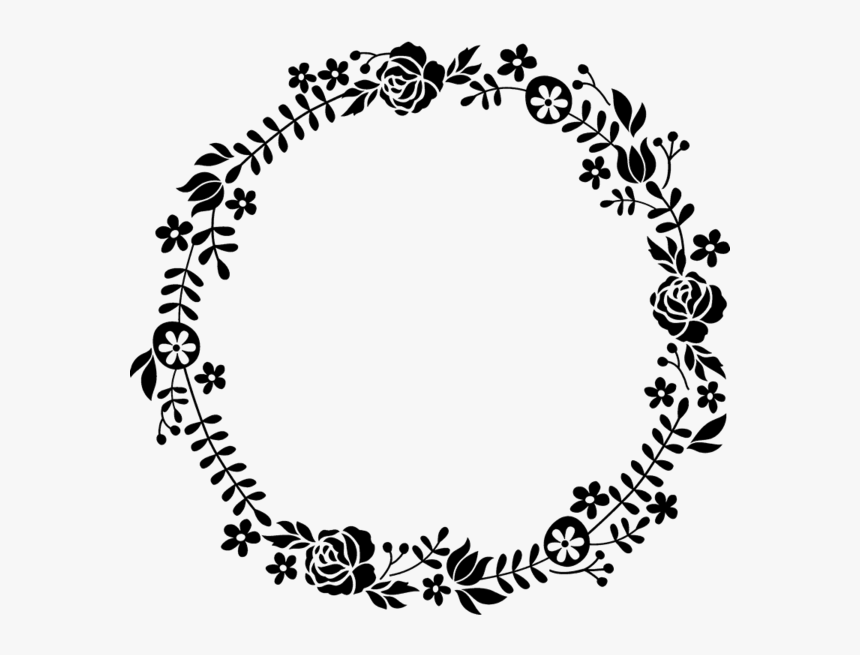 Flowering Wreath Rubber Stamp - Flower Round Border Black And White, HD Png Download, Free Download