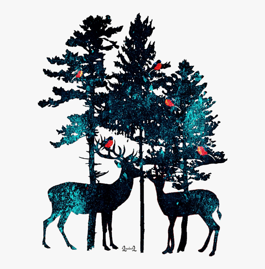 #deer #winter #pines - Deer Silhouette With Tree, HD Png Download, Free Download