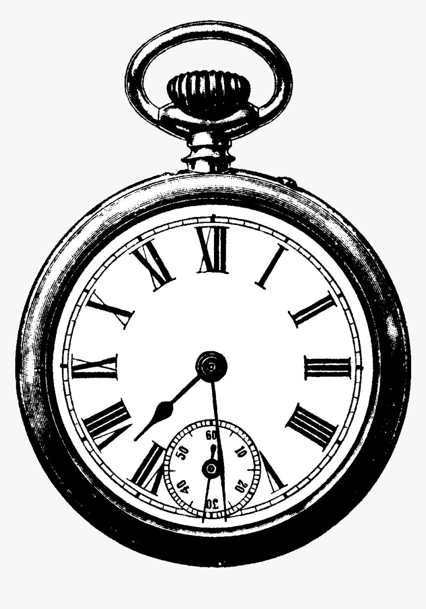 Vintage Pocket Watch Bw - Alice In Wonderland Clock Png, Transparent ...