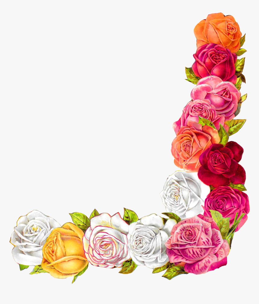 Rose Shabby Chic Flower Border Corner Design Digital - Corner Flower Border Design, HD Png Download, Free Download