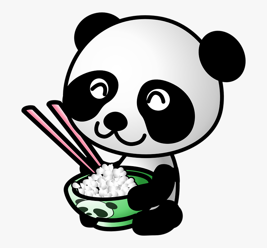 Chopsticks Clipart Free - Cartoon Panda Eating Rice, HD Png Download, Free Download