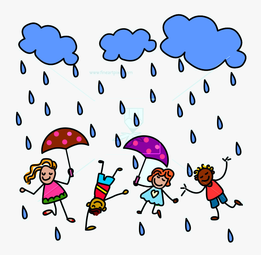 Rain Happy Kids Are Playing In Free Vectors Illustrations - Cartoon, HD ...