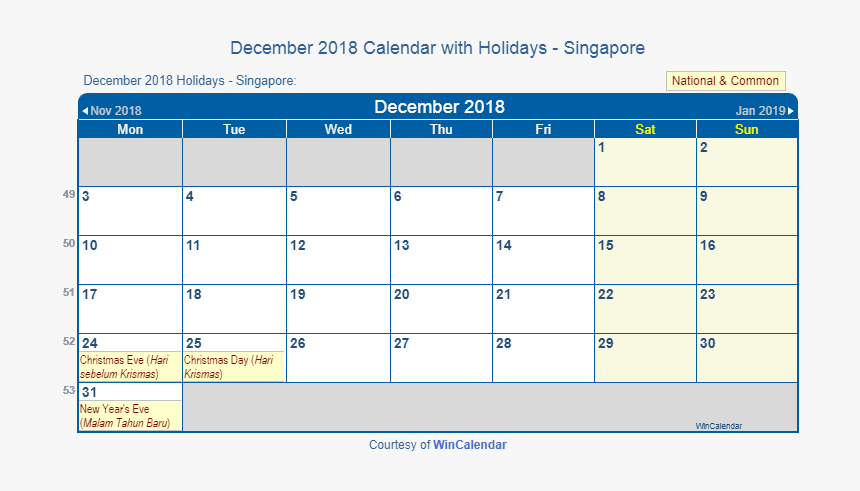December 2018 Calendar Singapore With Holidays - May 2019 Calendar With Holiday Singapore, HD Png Download, Free Download