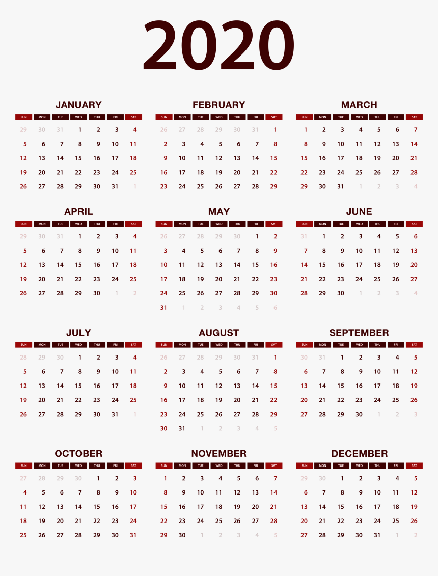 2020 Calendar Png Image, Transparent Png - kindpng