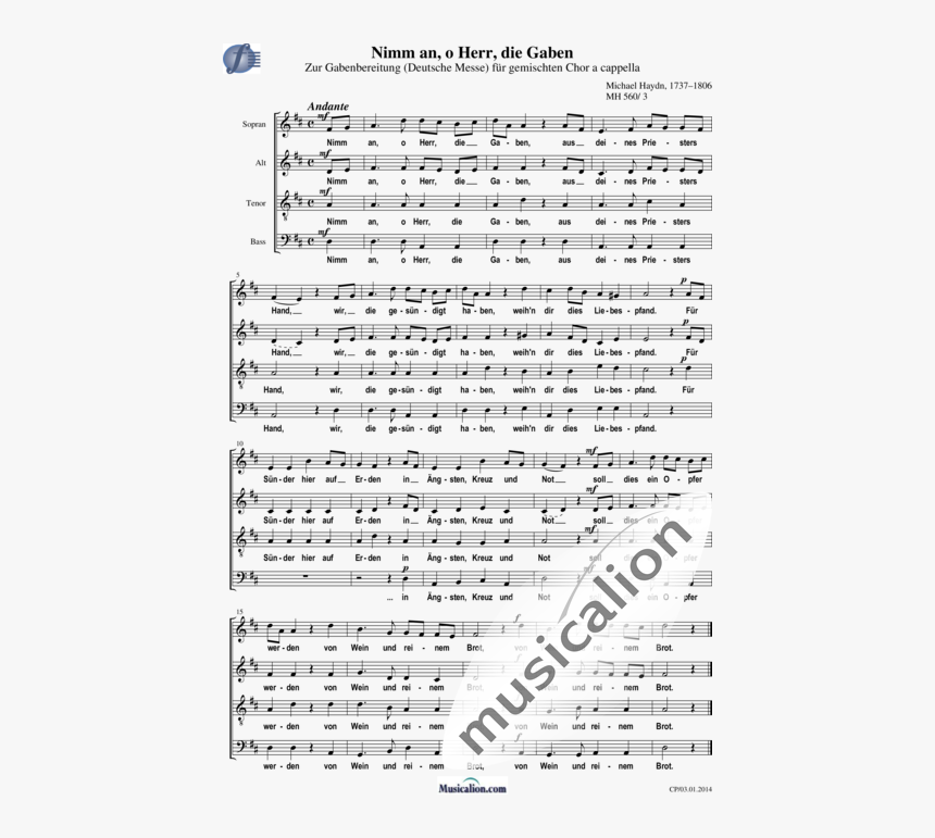 Haydn, Michael - Nimm O Herr Die Gaben Noten, HD Png Download, Free Download