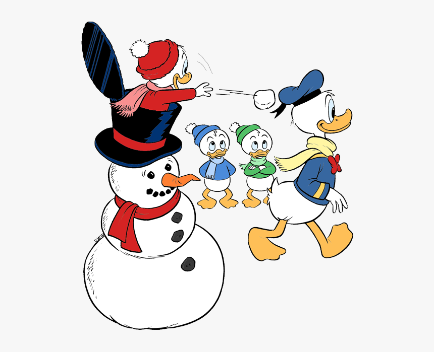 Huey Throwing Donald A Snowball From Clever Hiding - Cartoon, HD Png Download, Free Download