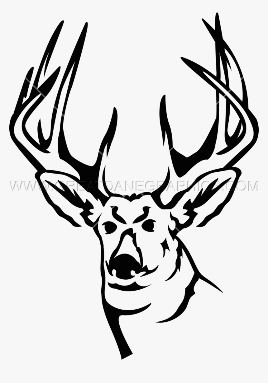 Deer Head Production Ready Artwork For T Shirt Printing - Black And White Deer Png Clipart, Transparent Png, Free Download