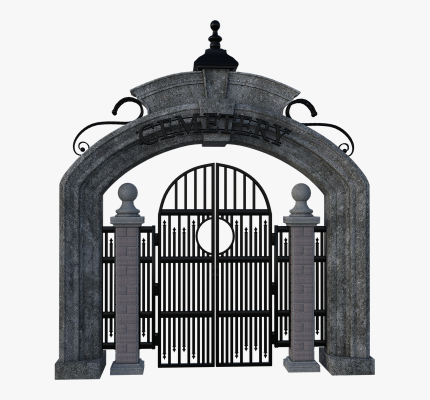 Cemetery, Gate, Iron, Stone, Entrance, Halloween - Porta Cemiterio Png, Transparent Png, Free Download