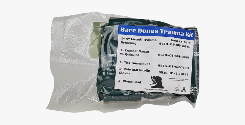 Bare Bones Compact Trauma First Aid Kit W/ Quikclot - Vacuum Bag, HD Png Download, Free Download