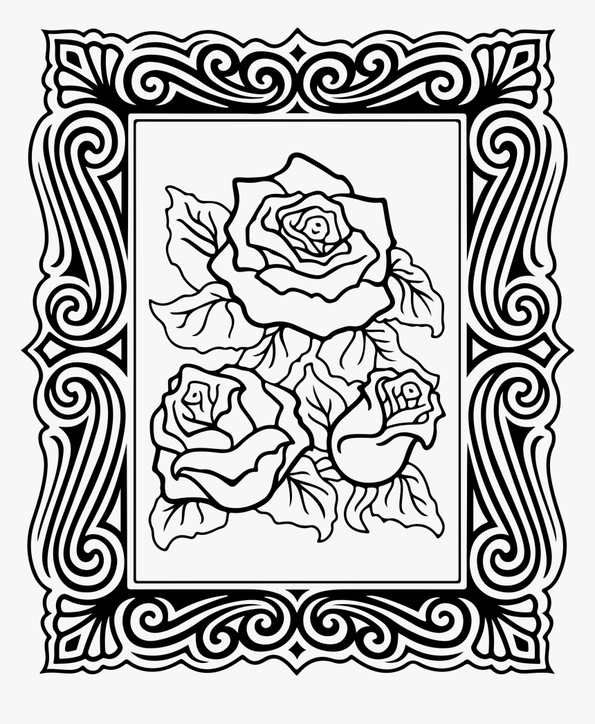 Roses With Decorative Border Clip Arts - Decorative Rose Border Black And White, HD Png Download, Free Download