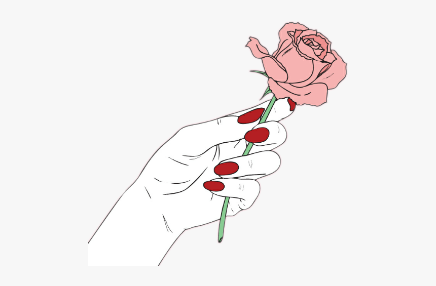 Clip Art Flower Outline Tumblr - Hand Holding Rose Drawing, HD Png