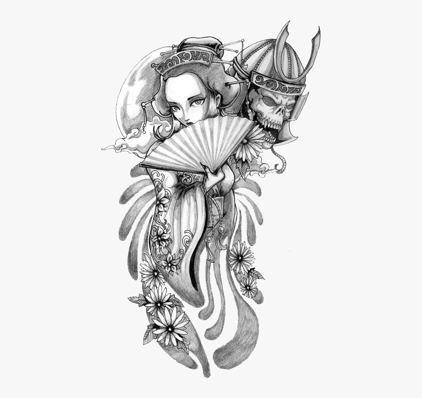 Tattoo Geisha Samurai Drawing - Japanese Samurai Tattoo Design, HD Png Download, Free Download