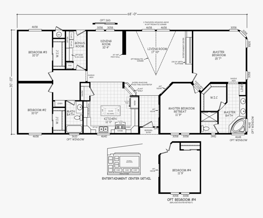 4 Bedroom With Retreat Double Wide Plans Hd Png Download