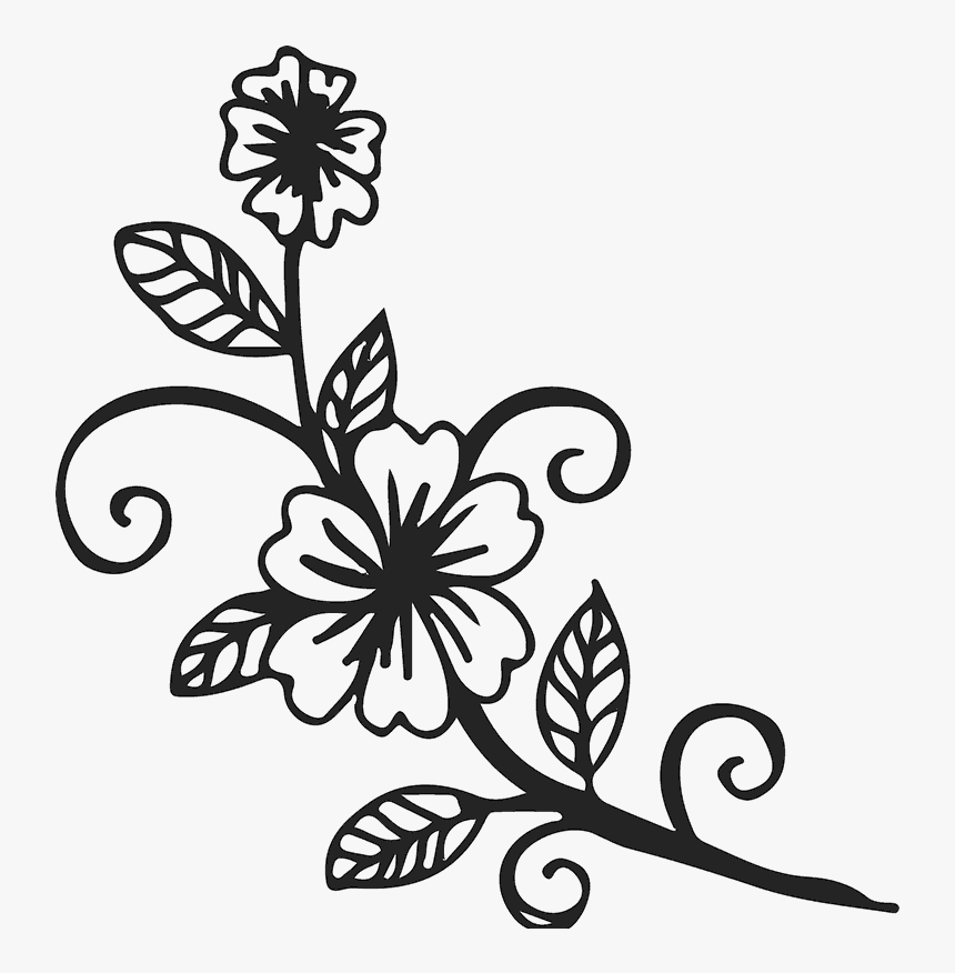 Blooming Flowers On Vine Rubber Stamp - Flower Vine Clipart Black And White, HD Png Download, Free Download