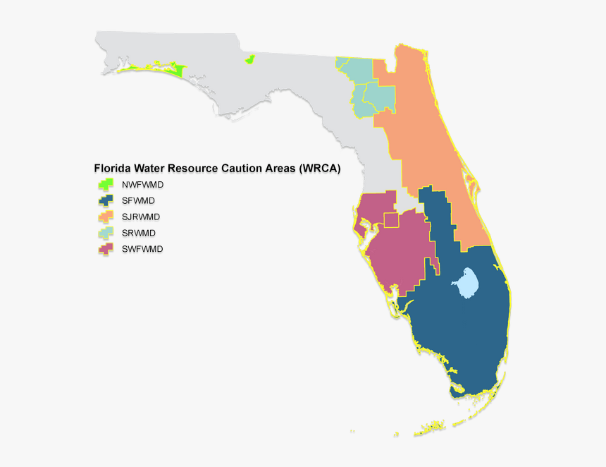 Map Showing Water Resource Caution Ares Within The - Four Regions Of Florida, HD Png Download, Free Download