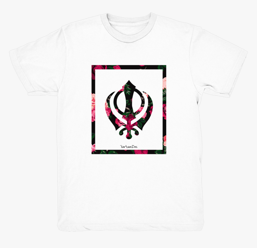 Floral Khanda - White Tee - Central Sikh Gurdwara Board, HD Png Download, Free Download