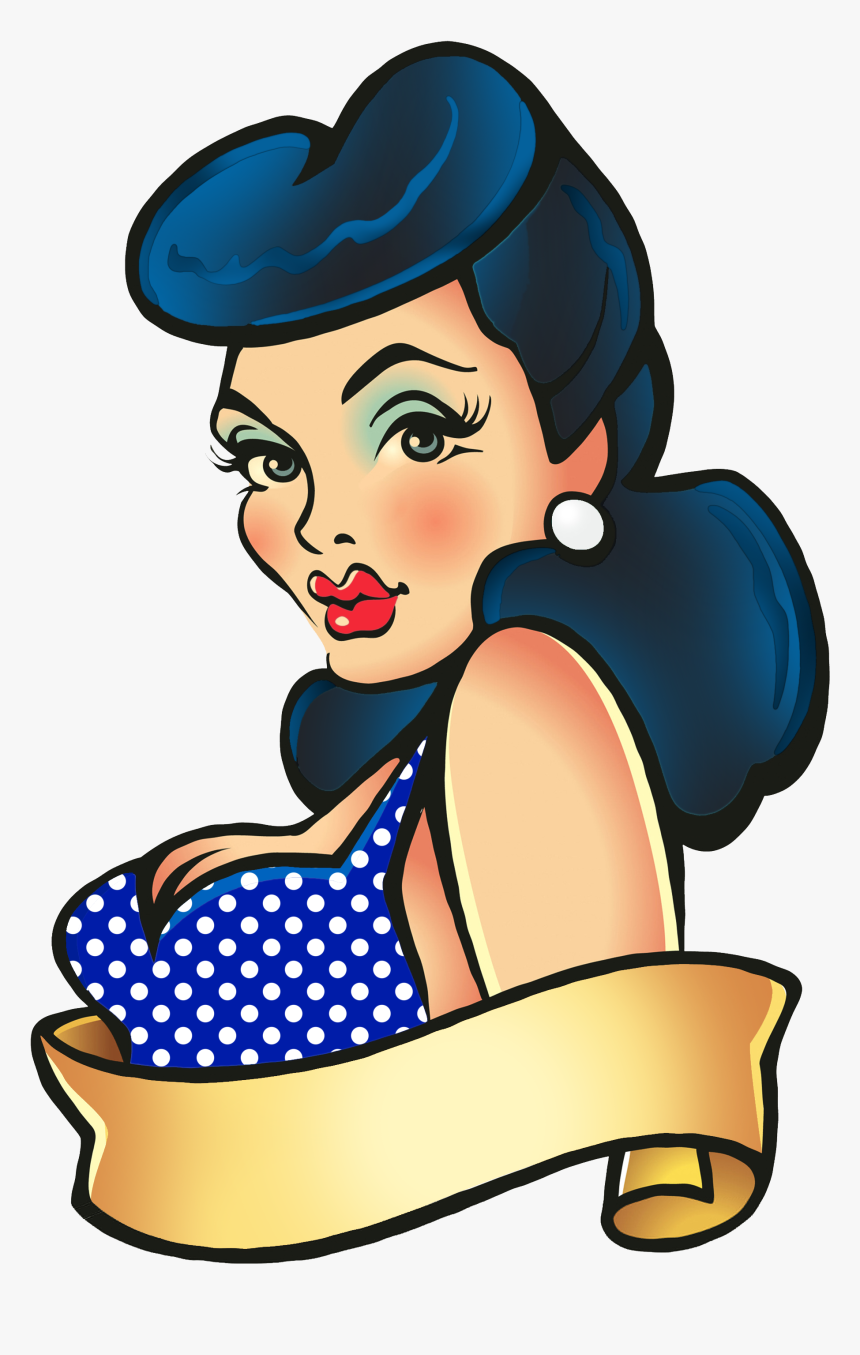 Picture Royalty Free Black Hair Bettie Bang Paige Style - Pin Up Tattoo Old School, HD Png Download, Free Download