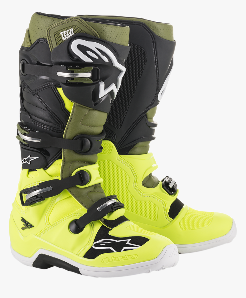 Alpinestars Black Green Yellow Tech 7 Off Road Riding - Alpinestars Tech 7 2019, HD Png Download, Free Download