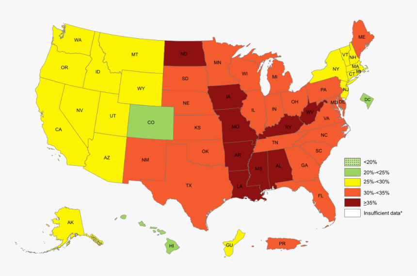 Us Obesity Map 2018, HD Png Download, Free Download