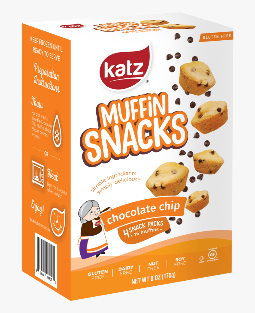 Katz Gluten Free Container Chocolate Chip Muffin Snacks - Gluten Free Snacks, HD Png Download, Free Download