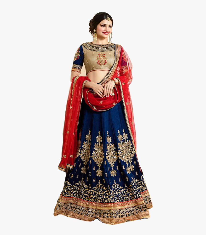 Blue Engagement Silk Long Choli Lehenga -