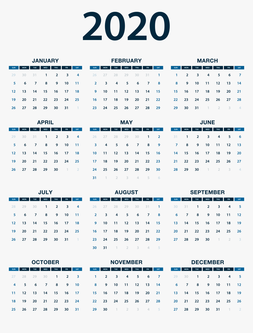 2020 Calendar Png Photo, Transparent Png - kindpng