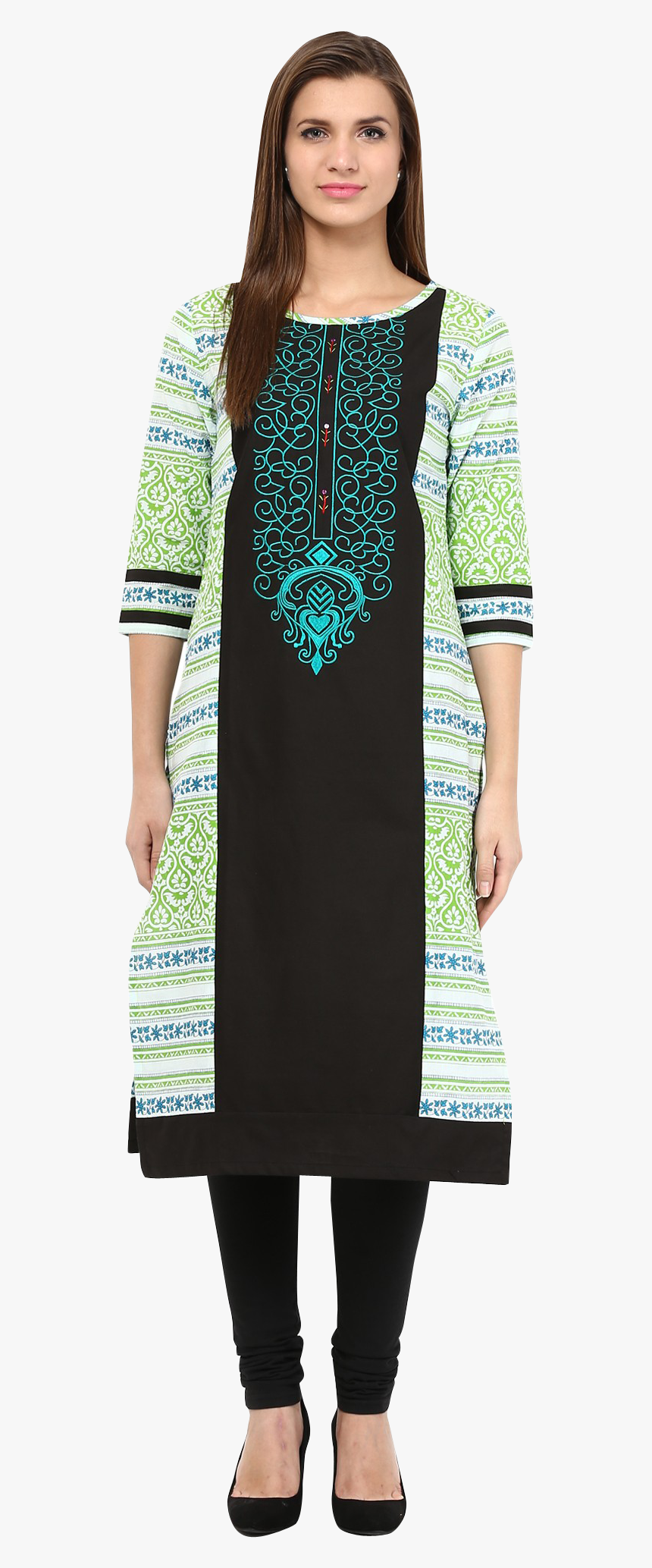 Feather Satin Embroidered Yoke Black Kurti - Stitch, HD Png Download, Free Download