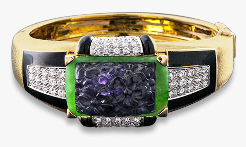 David Webb Carved Amethyst, Jade And Diamond Bangle - Engagement Ring, HD Png Download, Free Download