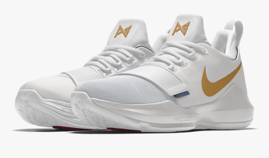 white and gold paul george shoes