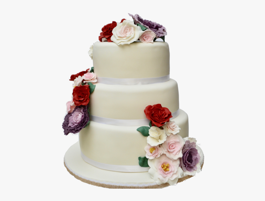 Wraparound Flowers On 3 Tier Wedding Cake - Wedding Cake Transparent Background, HD Png Download, Free Download