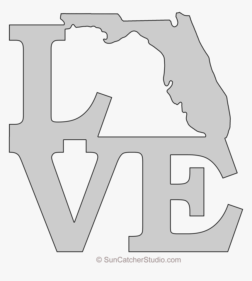 Florida Love Map Outline Scroll Saw Pattern Shape- - Line Art, HD Png Download, Free Download