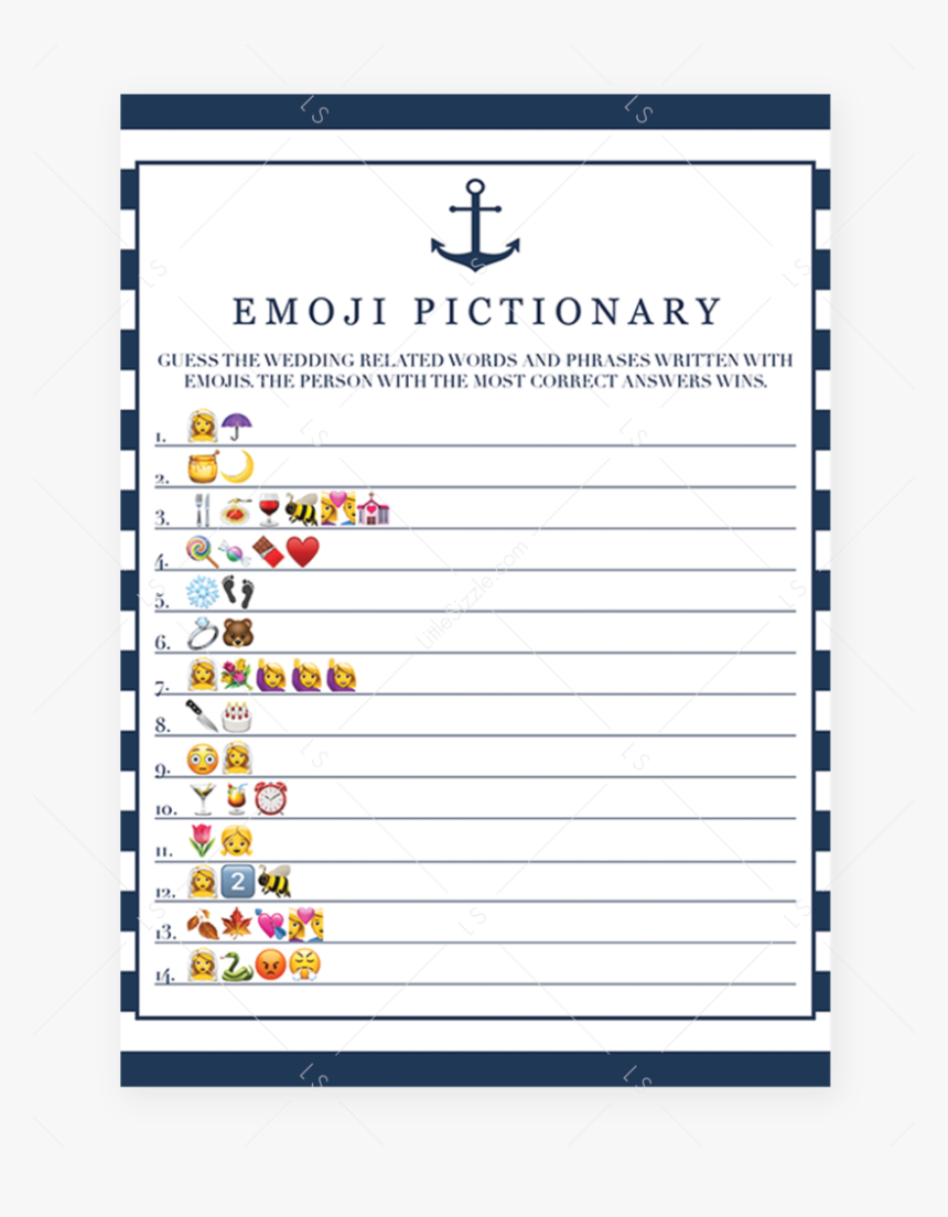 Nautical Bridal Shower Games Instant Download By Littlesizzle - Bridal Shower Emoji Game, HD Png Download, Free Download