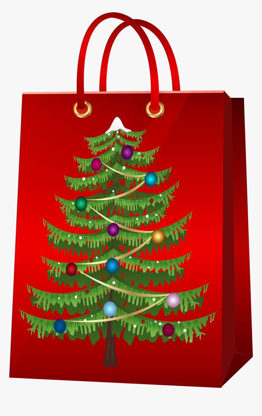 Christmas Gift Bag With Christmas Tree Png Clip Art - Christmas Gift Bag Clipart, Transparent Png, Free Download