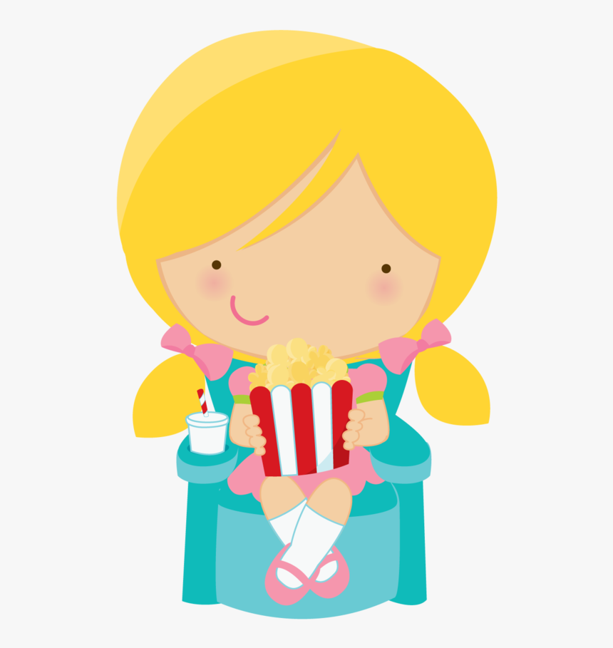 Cute Clipart Girl Eating Popcorn Minus - Girl Eating Popcorn Clipart, HD Png Download, Free Download